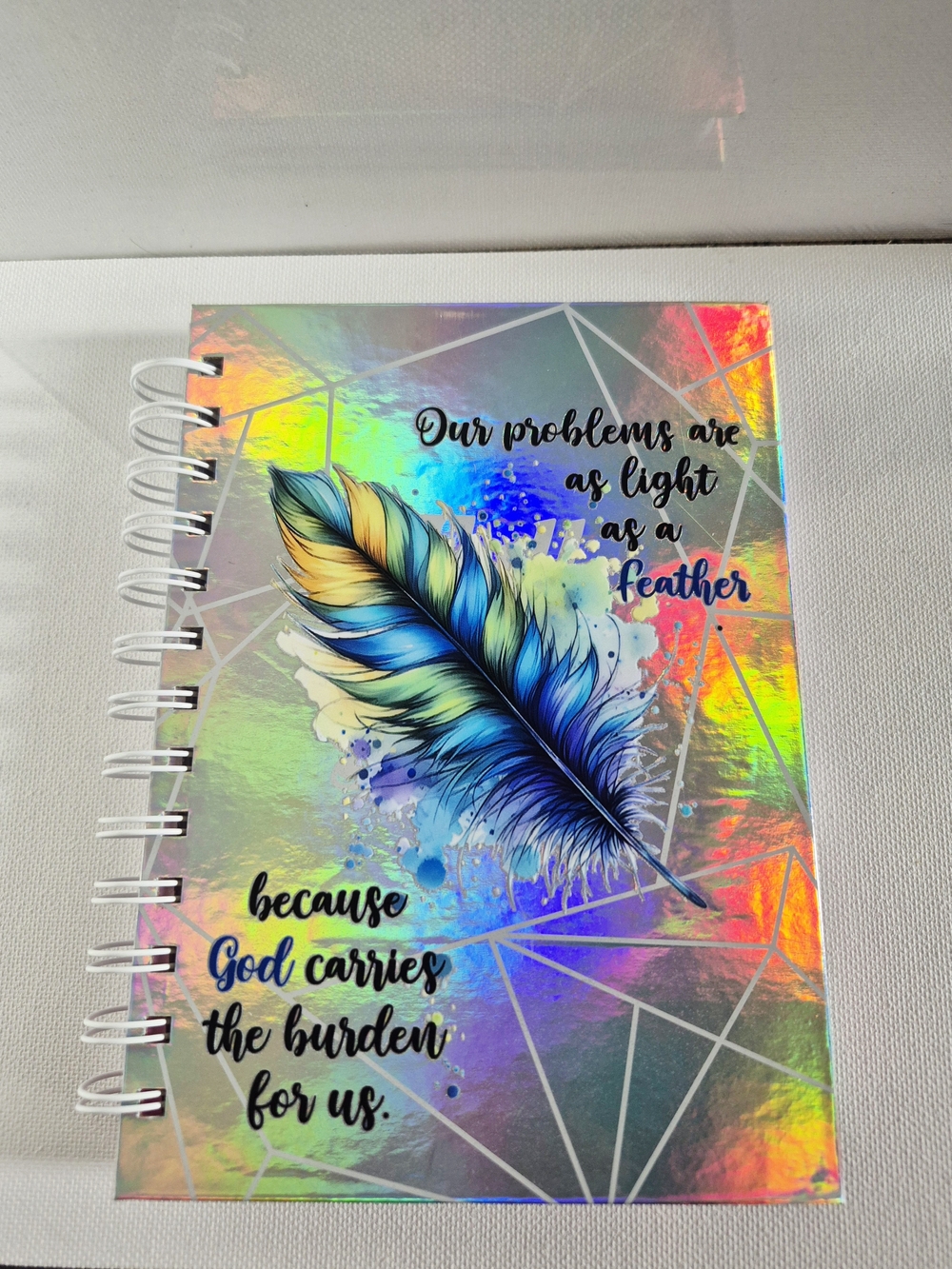 Inspirational Feather Custom Holographic Spiral Notebook Journal Stickers